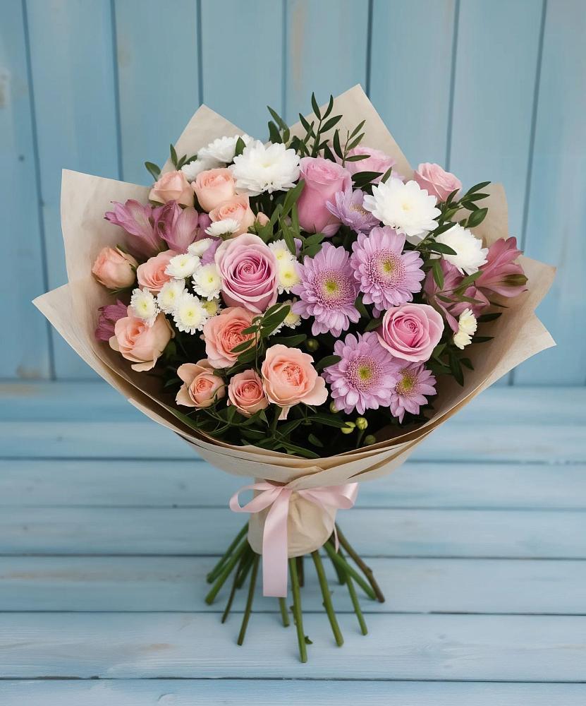 Букет цветов из: Хризантемы, Розы и Альстромерии в Перхушково