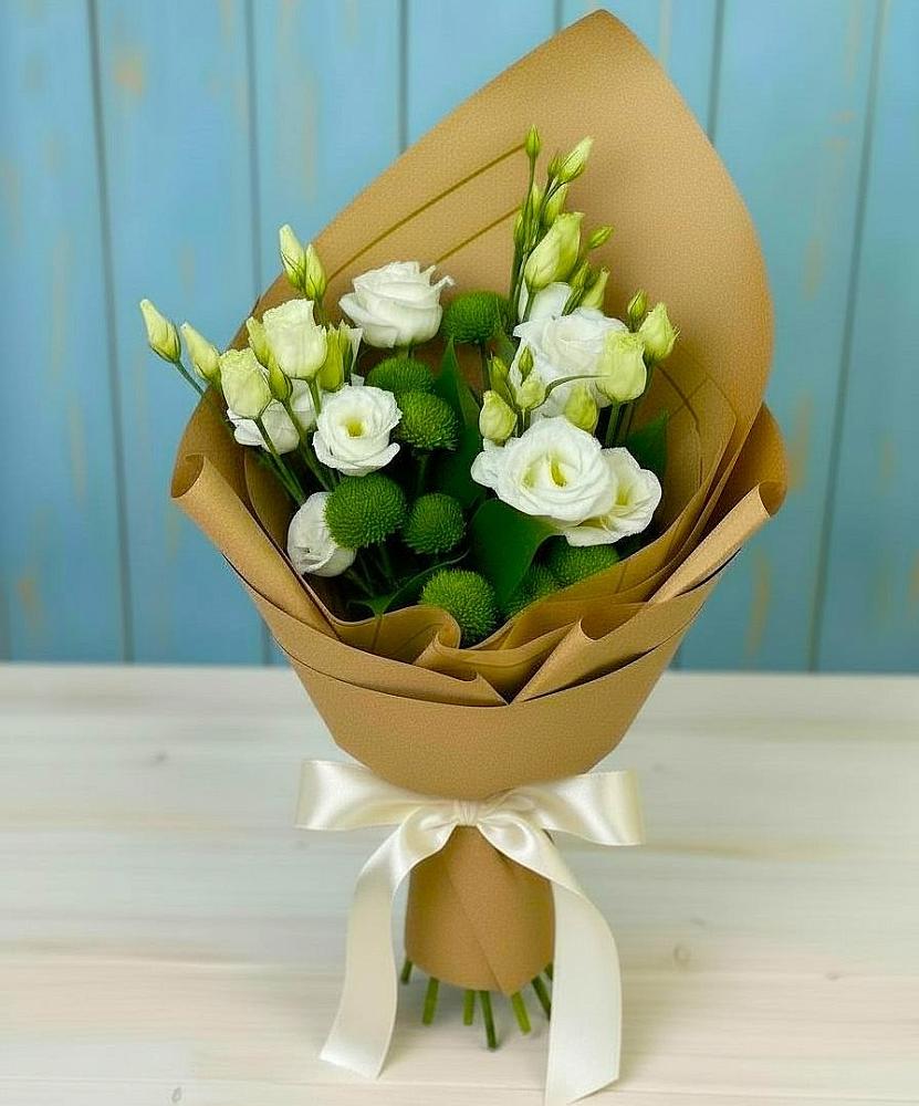 Букет цветов из: Хризантемы и Лизиантусы в Перхушково