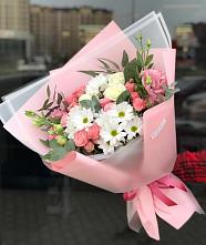 Букет цветов из:  Розы, Лизиантусы и Хризантемы в Перхушково