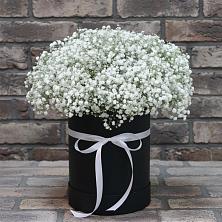Цветочная композиция из Гипсофила в шляпной коробке в Перхушково